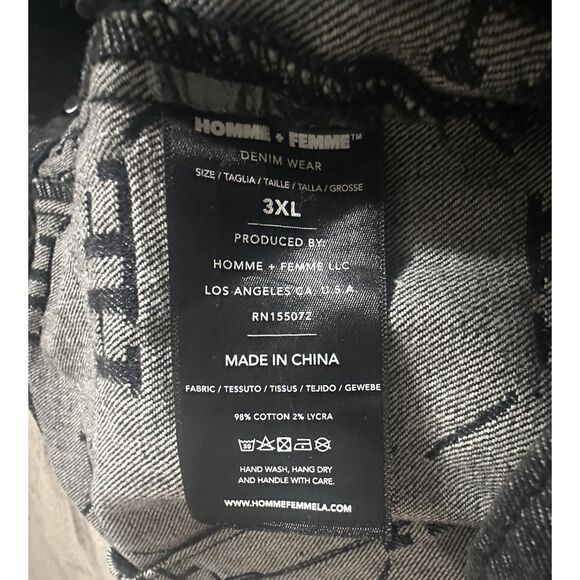HOMME + FEMME LA, - Monogram Denim Jacket - Black size 3XL - Picture 4 of 5